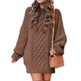 thumbnail image 5 of Women's Round Neck Long Sleeve Twisted Knitted Mid-length Dress Sweater, 5 of 10
