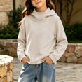 thumbnail image 5 of Girls Solid Color Pullover Hooded Sweatshirt, Draped Cowl‑Neck Long Sleeve Casual Hoodie, Soft Loose‑Fit Kids Tops, 5 of 6