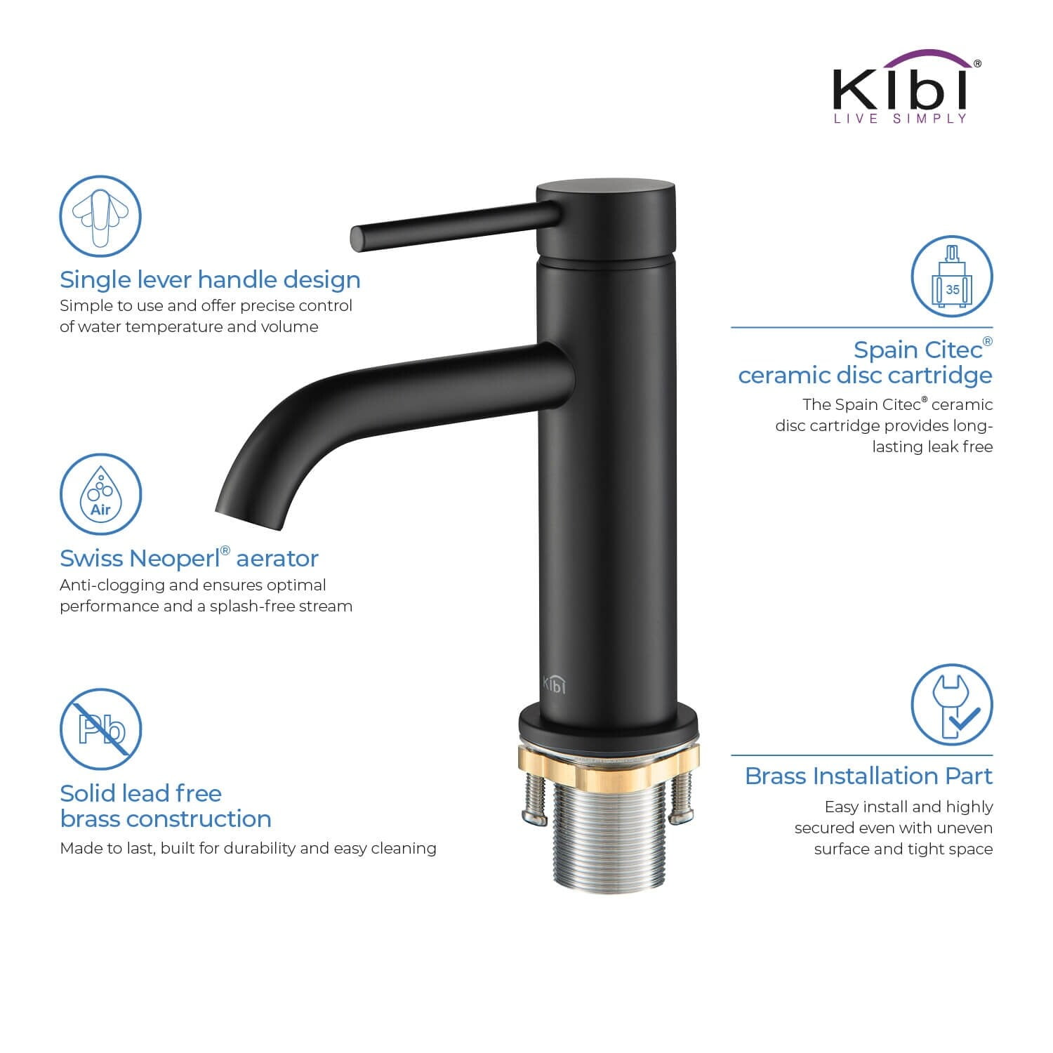 Kibi Circular Single Handle Bathroom Vanity Sink Faucet