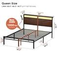 thumbnail image 3 of GUNAITO Queen Bed Frame with Headboard Metal Platform Bed with LED Lights and Charging Station, Rustic Brown, 3 of 9