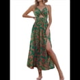thumbnail image 3 of Vestido Maxi para Mujer, Plisado, con Cuello Halter, Estampado y Escote en V. Verde M, 3 of 8