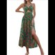 thumbnail image 3 of Vestido Maxi para Mujer, Plisado, con Cuello Halter, Estampado y Escote en V. Verde L, 3 of 8