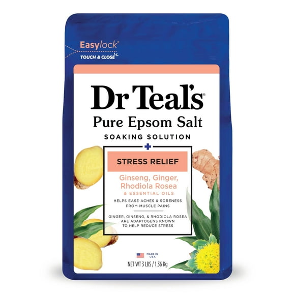 Dr Teal's Sel de Magnésium Pur Epsom pour Soulagement du Stress avec Huiles Essentielles 3lbs