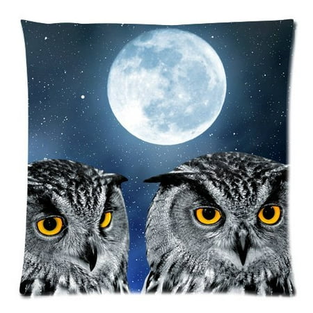 Naughty Pillows ZKGK Cute Owl Lovely Moon Star Starry Sky Dark Pillowcase for Couch Bed 18 x 18 Inches,Moon Night Star Naughty Owl Deep Eyes Shams Decorative Pillow Cover Case ()