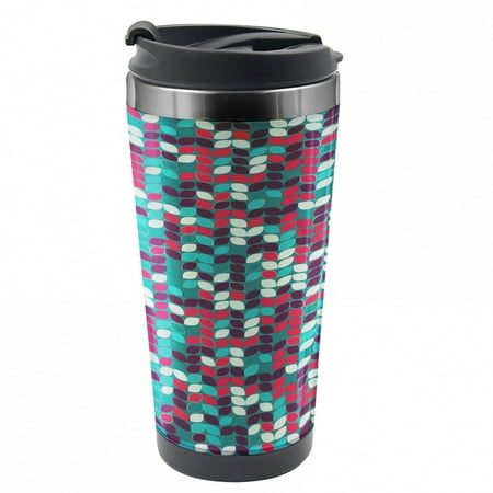 

Abstract Travel Mug Oval Leaf-like Shapes Steel Thermal Cup 16 oz by Ambesonne