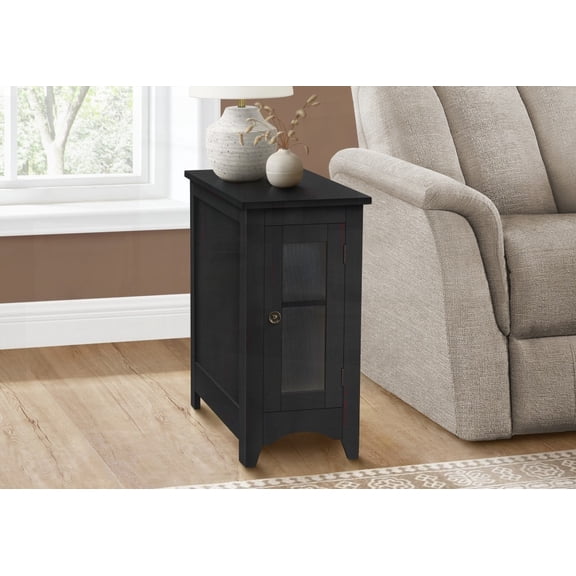 Bedroom & Living Room Narrow Accent Table, Black Veneer, Storage, Easy to Assemble & Clean