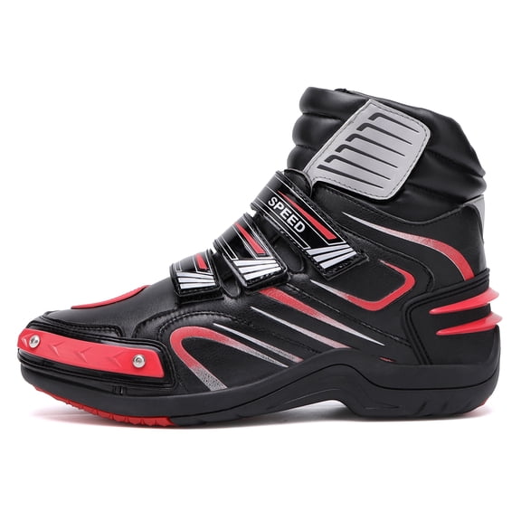 Botas de Moto para Todo el Año, Calzado de Cuero para Motociclistas,Negro y rojo-37