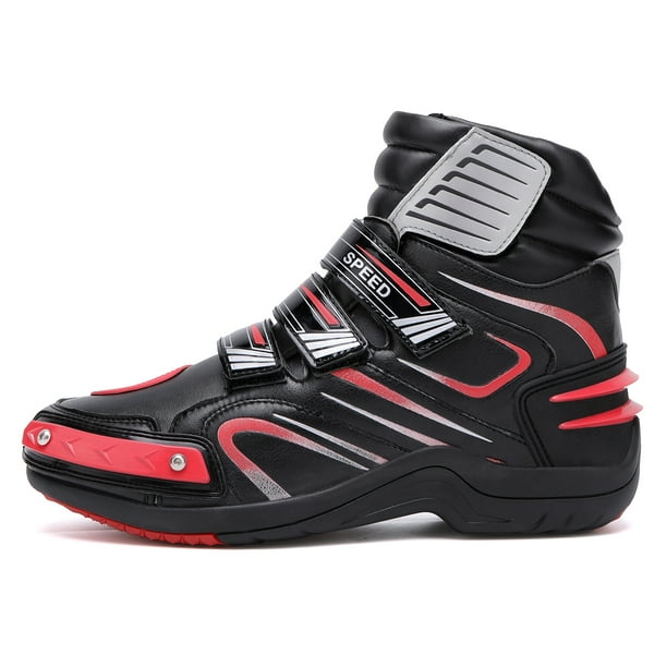 Botas de Moto para Todo el Año, Calzado de Cuero para Motociclistas,Negro y rojo-39