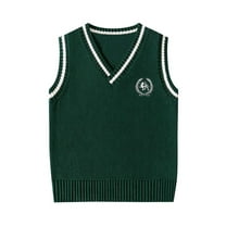 CYRBOKO Sweater Vests for Girls, Sleeveless Knited Stretchy V-neck School Uniform Vests Green Size 3-16 T