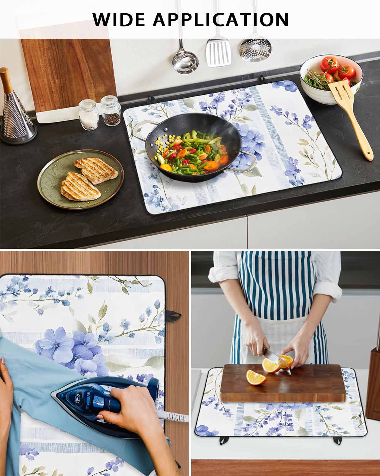 nqOlkjepod Large Induction Cooktop Protector Mat 24"x21", Purple Hydrangea Stove Top Covers for Electric Stove, Stripe Botanical Vintage Decorative Stove Burner Cover Mats, Glass Top Stove Cover