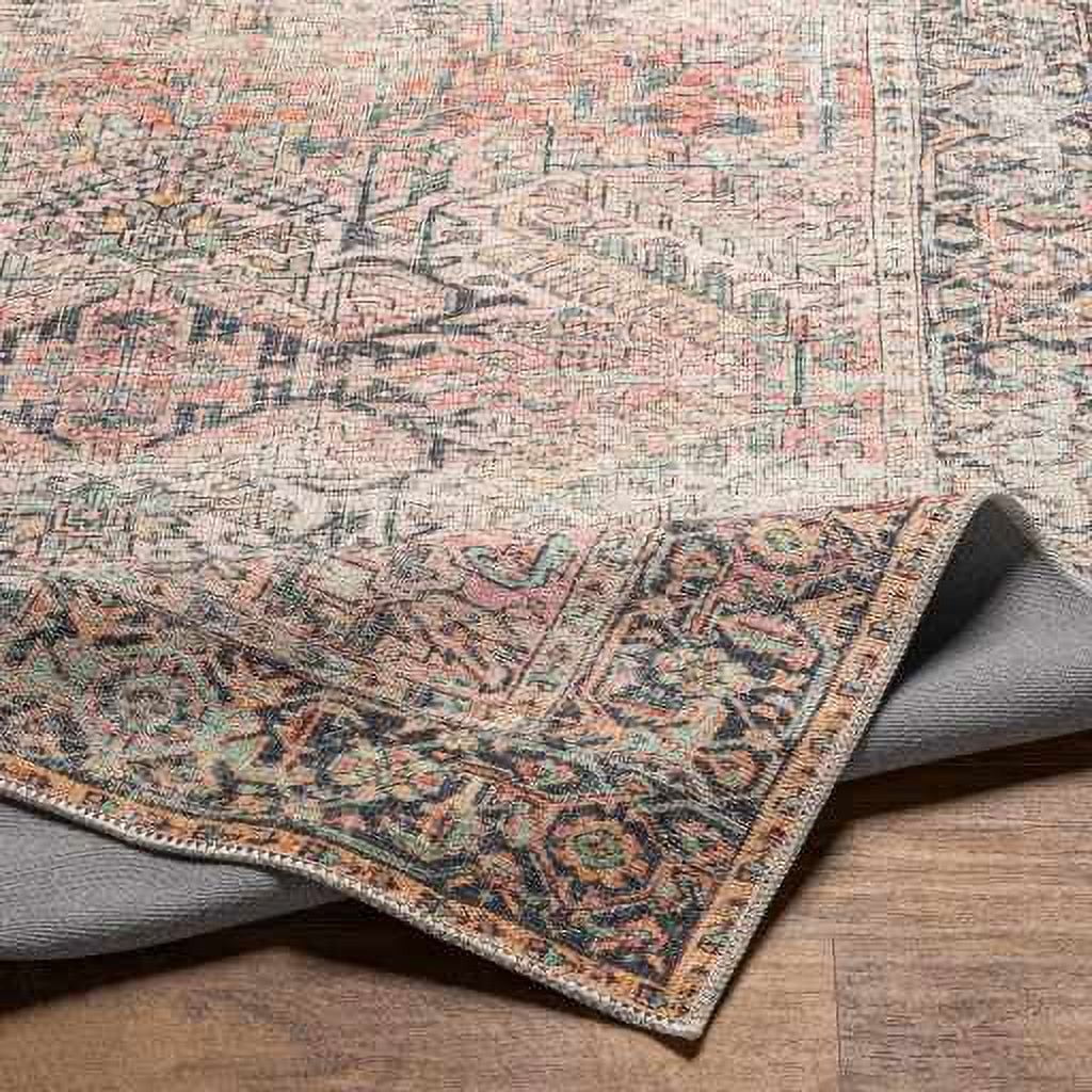 Hauteloom Kemer Machine Washable Area Rug for Living Room - Vintage Distressed Faded - Oriental Bohemian Traditional Bordered Carpet -Pet Friendly- Pink, Light Red, Blue - 7'6" x 9'6"