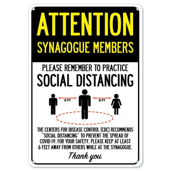 SignMission OS-NS-P-1824-25386 Covid-19 Notice Sign - Attention Synagogue Members Practice Social Distancing