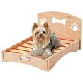 thumbnail image 2 of Etna Products Wooden Dog Bed Bone and Footprint Design with Removable Stripe Cushion, Small Pet Bed for Indoor/Outdoor Use 22"L x 16"W x 12"H, 2 of 5