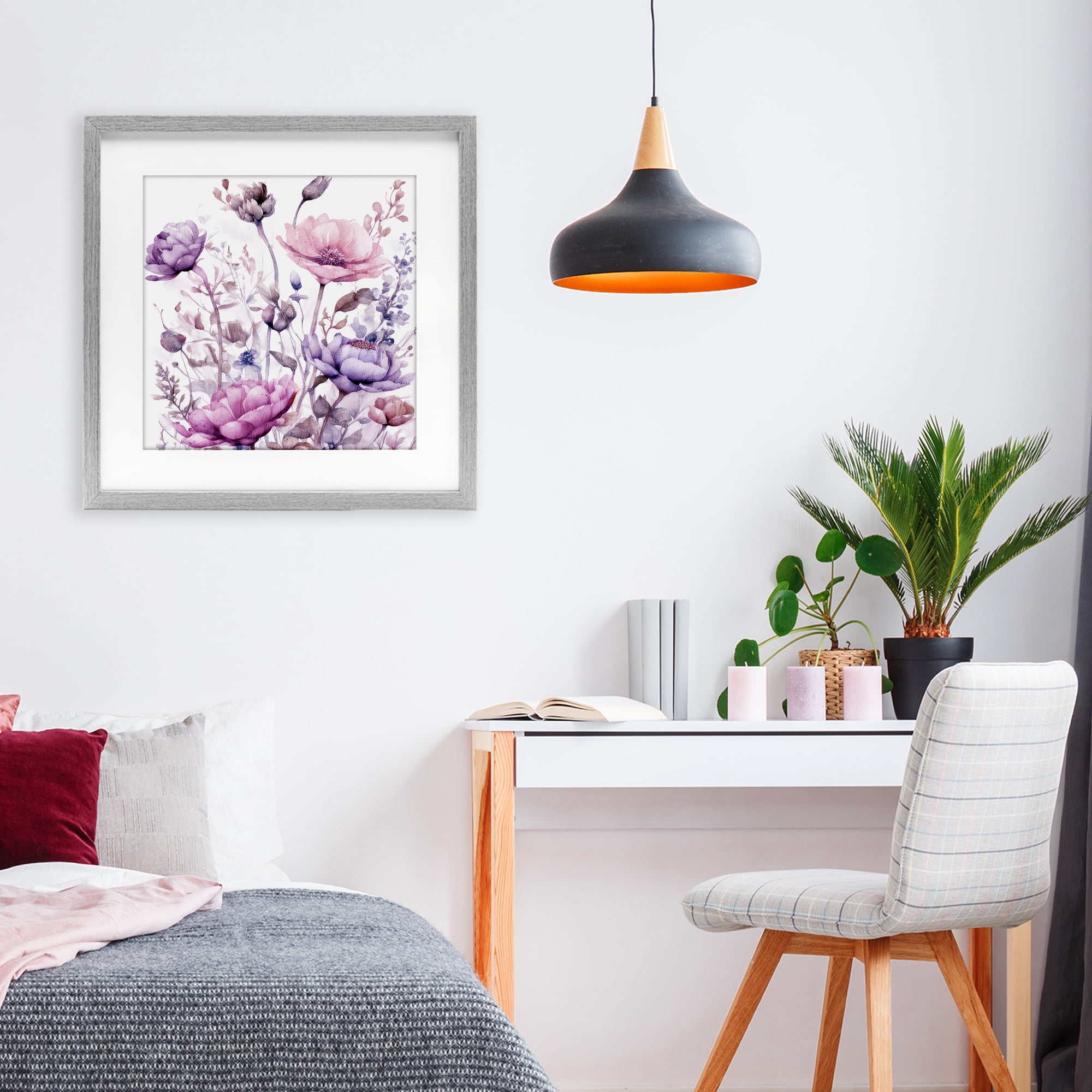 Stupell Industries Purple & Pink Florals Gray Framed Print Under Glass, design by Kim Lewis