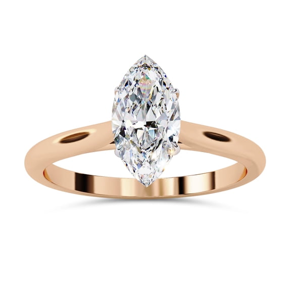 AFFY Solitaire Engagement Rings for Women, Center 10x5mm Marquise Cut Lab Created Moissanite Wedding Anniversary Ring Gifts for Her in 10K Solid Rose Gold Size-10
