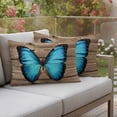 thumbnail image 4 of Blue Butterfly Pillow Covers 2 Pack Vintage Brown Wood Grain Retro Bug Pillowcase Waterproof Outdoor Throw Pillow Cover for Patio Balcony Rectangular Cushion 20”x12”, 4 of 9