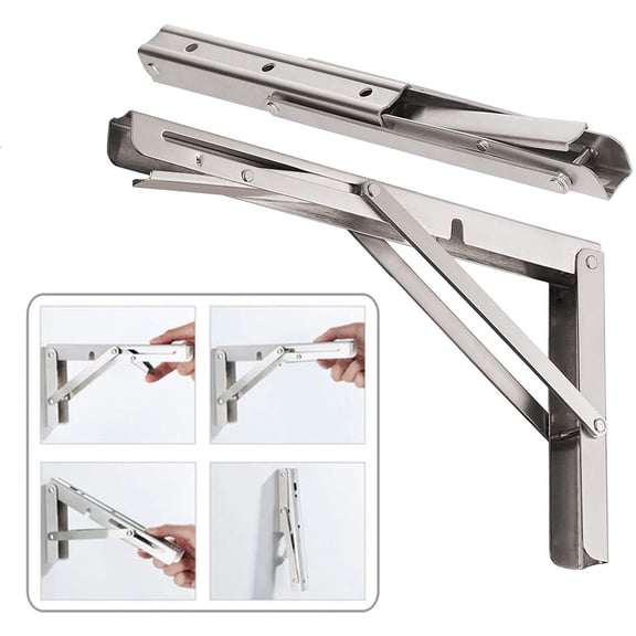 24'' Folding Shelf Brackets Max. Load 550 lb, Heavy Duty Stainless Steel DIY Wall Mounted Shelf Bracket Space Saving for Table Work Bench, Pack of 2