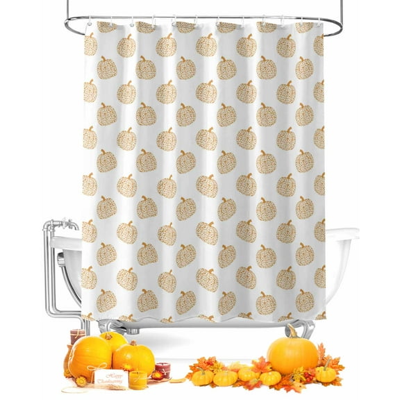 Fall Pumpkin Shower Curtain Set ，Waterproof Fabric Shower Curtains Abstract Pastoral Style Beige Theme Harvest Shower Curtains for Bathroom,Bathroom Decor 36"x78"