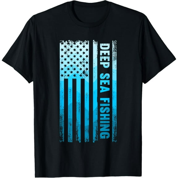 Deep Sea Fishing USA Flag Deep Sea Fishing Rod Man Saltwater T-Shirt