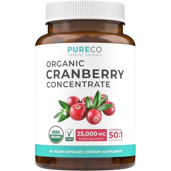 Organic Cranberry Extract Dietary Supplement | 50:1 Concentrate | Vegan Formula | Daily Wellness Support | 60 Capsules