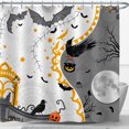 thumbnail image 1 of Spooktacular Halloween Shower Curtain - Full Moon, Bats & Pumpkins Design, 1 of 5