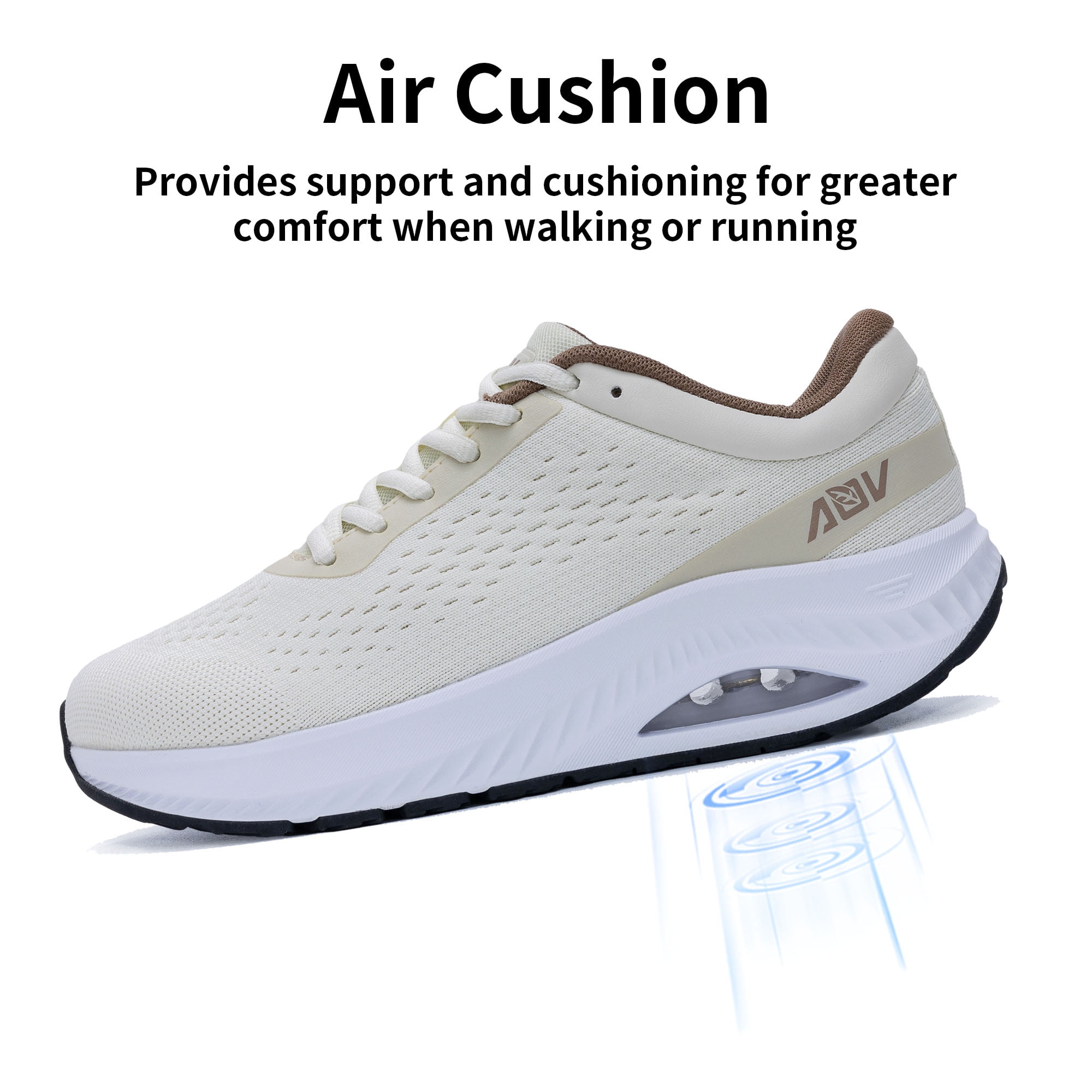 AOV Wide Toe Box Shoes Women Arch Support Walking Shoes for Plantar Fasciitis Orthotic Air Tennis Sneakers Beige Size 7.5