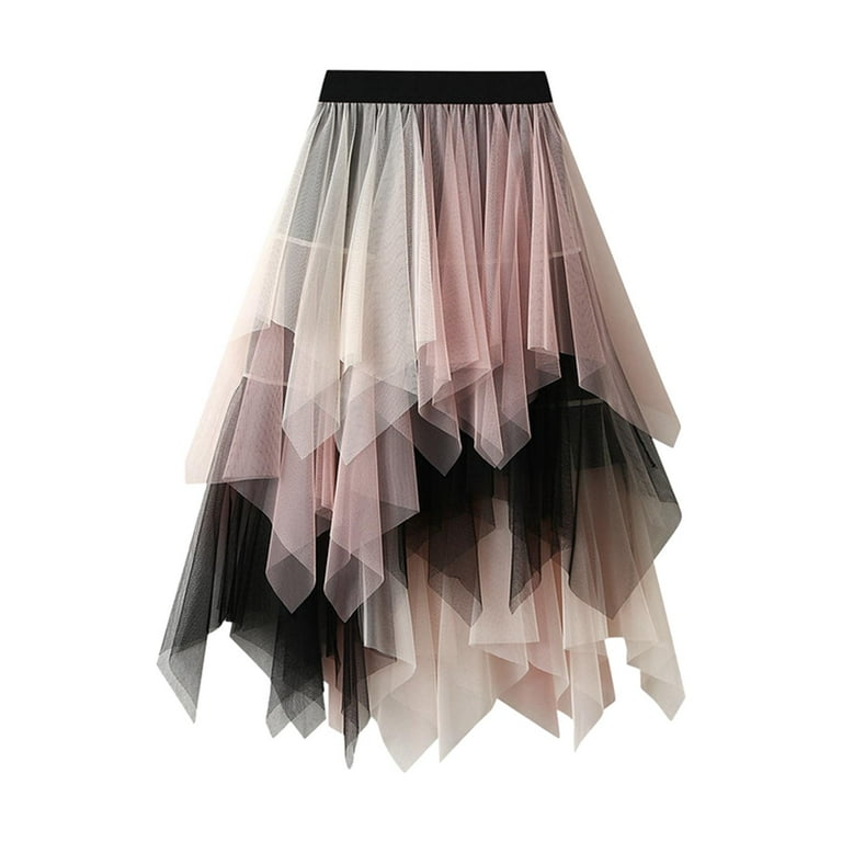 Milageto Tulle Skirts for Women Dress Asymmetrical MIDI Long A