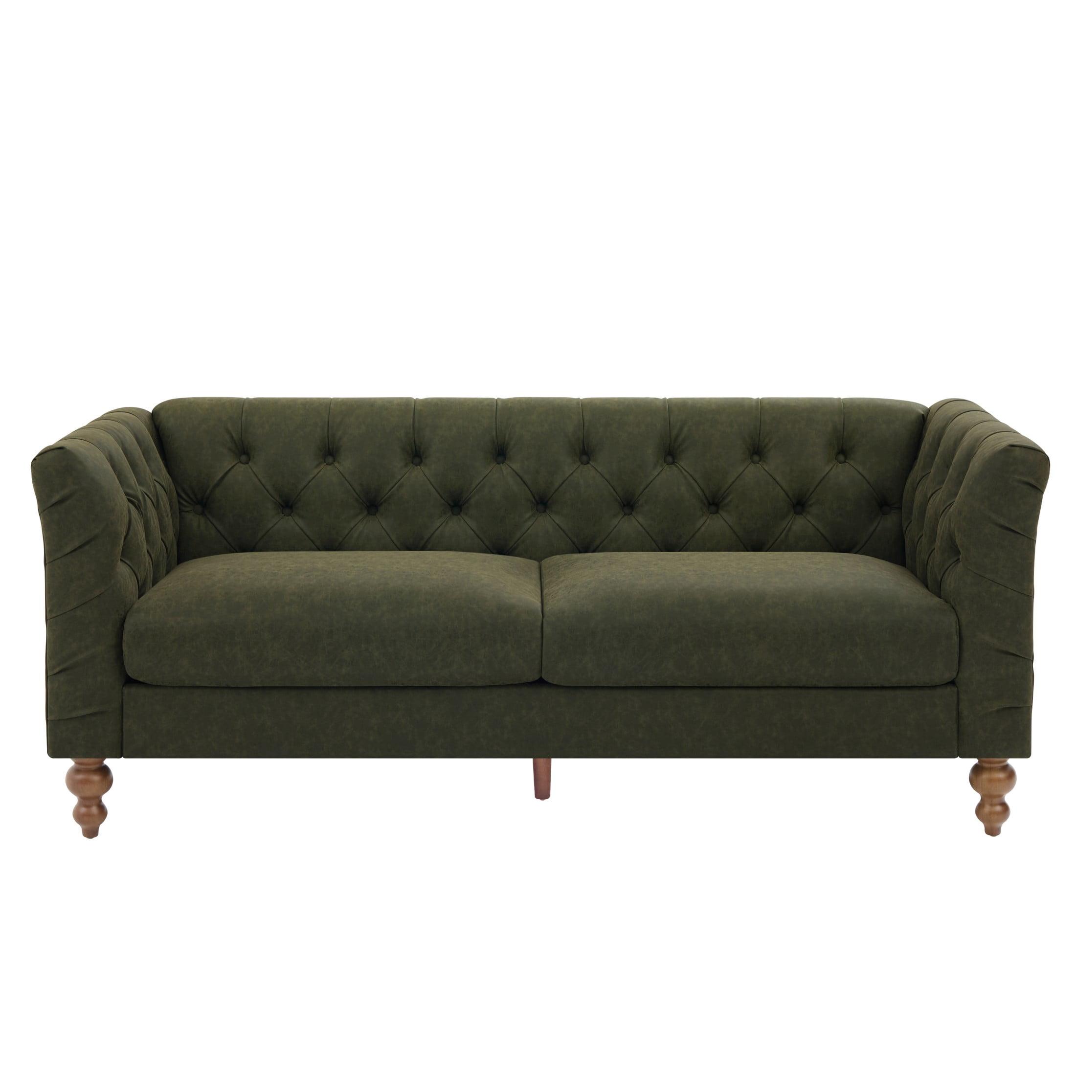Christopher Knight Home 73.5" Chesterfield Sofa, Tufted PU Leather Couch with Flared Arms, Green