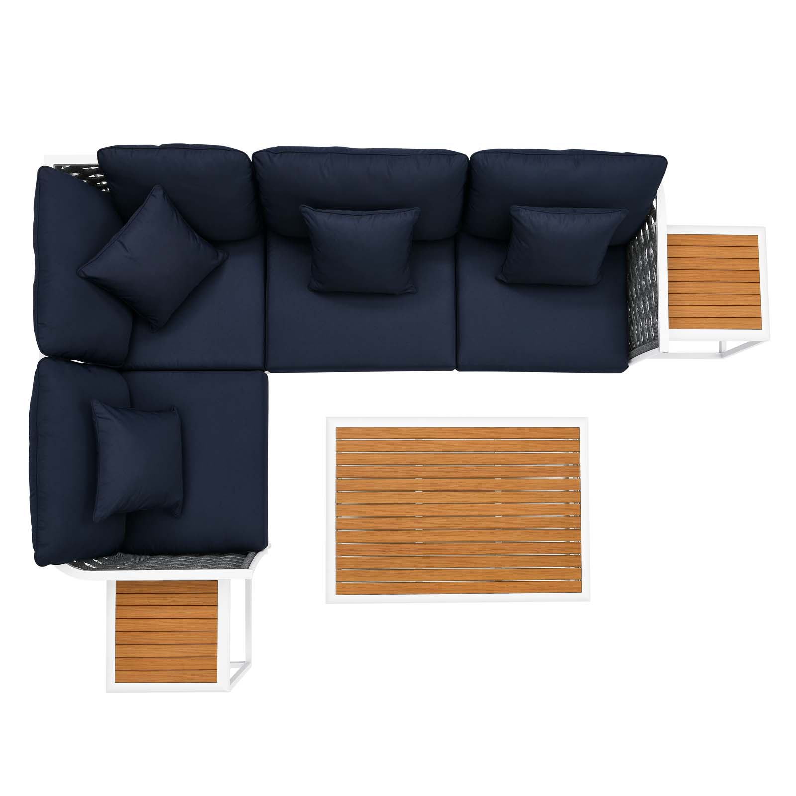 Lounge Sectional Sofa Chair Table Set, Navy White, Aluminum, Metal, Fabric, Modern Contemporary, Outdoor Patio Balcony Cafe Bistro Garden Furniture Hotel Hospitality - image 5 of 10