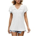 thumbnail image 5 of qolati Womens Tops 2024 Dressy Casual Ruffle Short Sleeve V Neck T Shirts Summer Cute Loose Ruched Tunic Blouse, 5 of 5