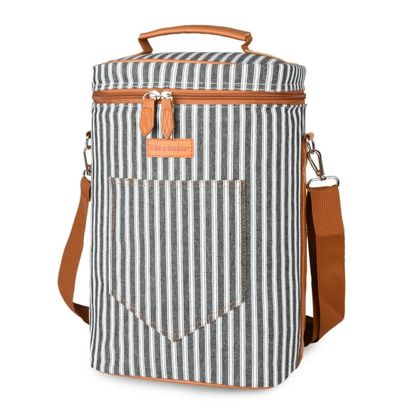 Tirrinia Insulated 4 Bottle Wine Carrier Tote Cooler Bag for Travel Picnic Padded Champagne Glass Carrying Case Leather
