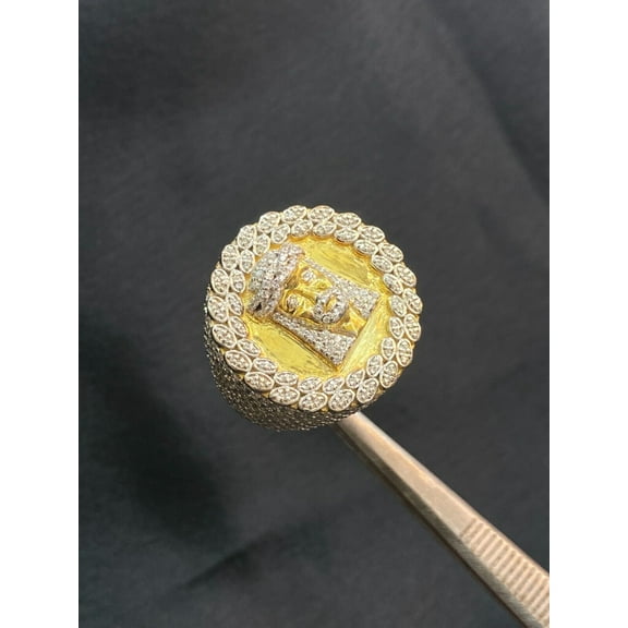 Pave 3.95 Cts Round Brilliant Cut Diamonds Men's Iced Out Jesus Ring In Hallmark 14K Yellow Gold