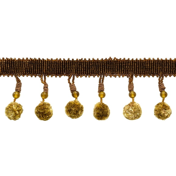3" (7.5cm) Marrakesh Collection Glass Beaded Tassel Fringe Trim with Pompom Ball # PPFRWB,, Gilded Gold #VL04 (Gold, Light Brown, Light Gold) Sold By The Yard (36"/3 ft/0.9m)