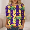 thumbnail image 6 of Byworldtasic Women's Carnival Sequins Top Casual Print Round Neck 3/4 Sleeve T-shirt Mardi Gras Blouse, 6 of 6