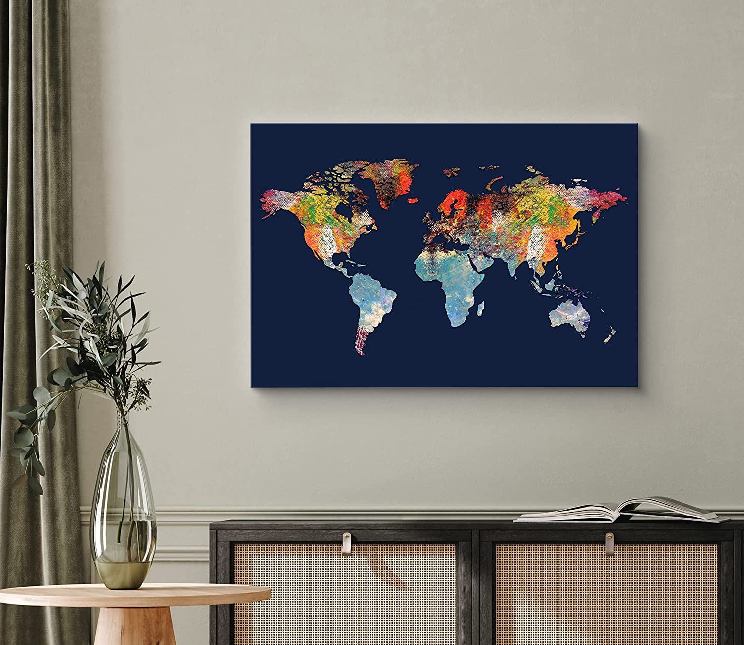 wall26 Canvas Print Wall Art Rainbow Textured Paint Stroke World Map  Architecture amp; Maps Places Illustrations Modern Art Global Scenic Fun  Multicolor for Living Room, Bedroom, Office 24quot;x3