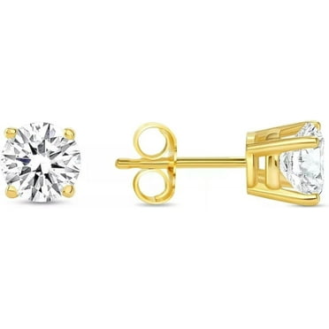 1Ct Round Cut Lab Created Diamond Stud Earrings Solid Real14K Yellow Gold Push Basket Earrings Jewellry For Women's Wear