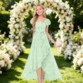 thumbnail image 3 of EnJoCho Girls Floral Print Maxi Dress Square Neck Ruffle Short Sleeve Bow Waist High Long Dress For Little Girls Wedding Birthday Party Holiday Dress, 3 of 4