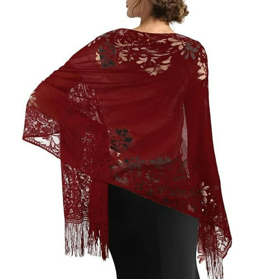 RUISINERY Lace Shawl Hollowed Shoulder Wrap With Decorative Tassels Spring Dress Shawl For Fashion Women All Matching