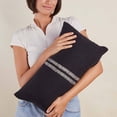 thumbnail image 4 of PILLOWPIA Hugh Lumbar Pillow Cover 12x20 - Slub Cotton Chevron Pattern on Both Sides, Black, Brass Zipper & Logo Pull, Signature Poppy Tape, 4 of 9