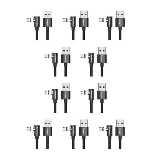 Bearachild Essager, Cable Micro USB para iPhone, Samsung, Android, teléfono móvil, Cable de carga rápida, Cable magnético, negro micro de 1 m 10piezas
