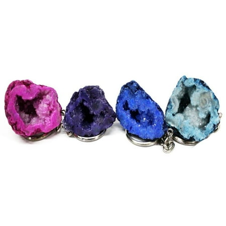 Silver Tone Football Keychain (4 (FOUR) Key Chains Set - Occo Geode Silver Toned - Blue, Teal, Pink, and Purple Occo Geode Keychains - Rock Paradise Exclusive with)