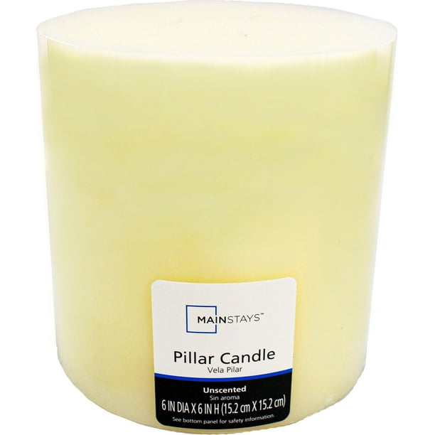 Mainstays Unscented Pillar Candle, 6x6 inches, Ivory (3wick) Walmart
