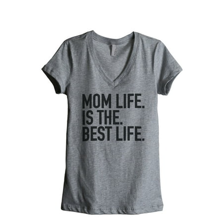 Thread Tank Mom Life is the Best Life Women's Relaxed V-Neck T-Shirt Tee Heather Grey