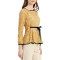 thumbnail image 5 of INSPIRE CHIC Women's Lace Peplum Blouse Floral Bracelet Sleeves Self-Tie Waist Top S Yellow, 5 of 8