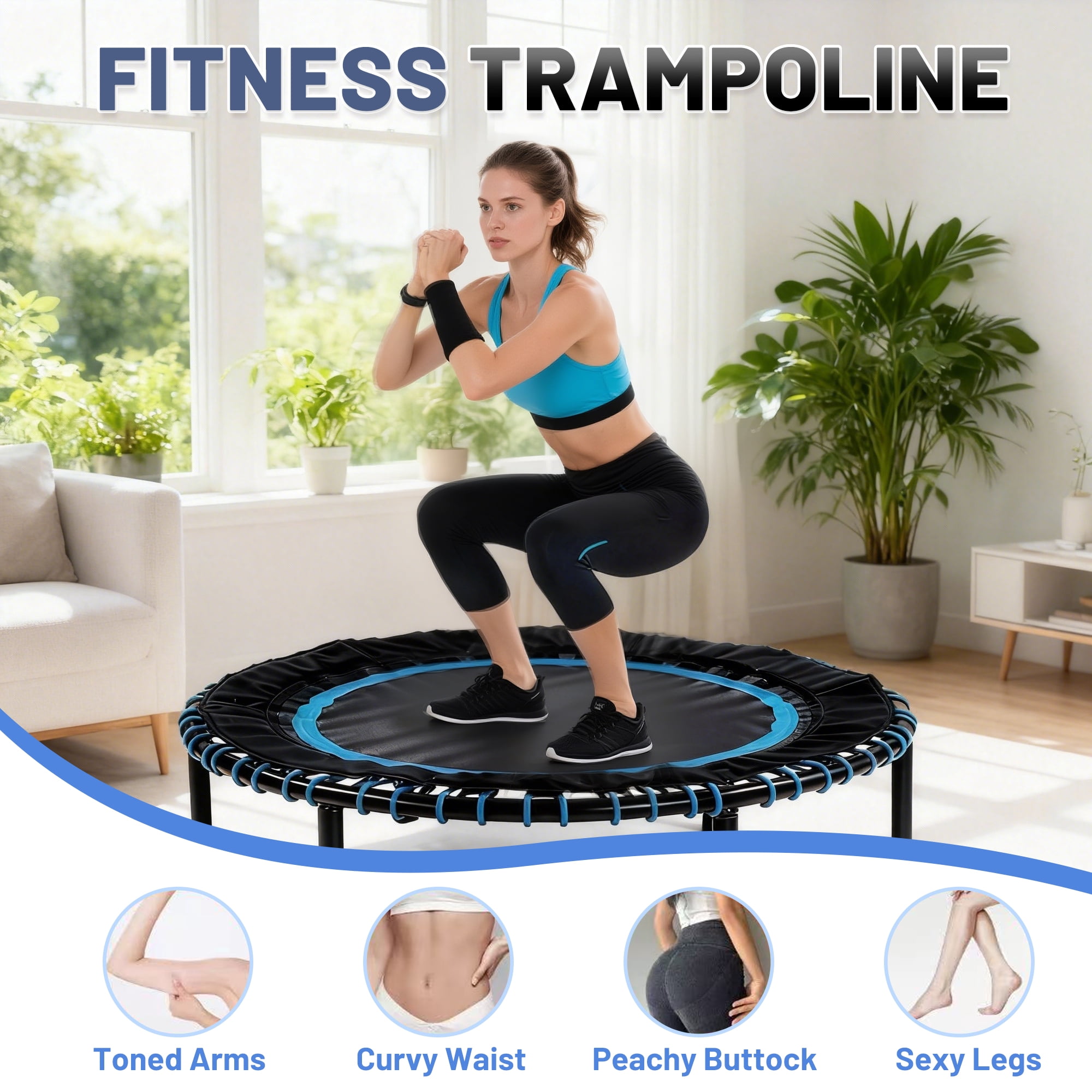 40 Inch Fitness Trampoline with Bungee Cords, Quiet Stable Indoor Outdoor Rebounder, 330LBS Max Load for Cardio Balance Family Workout
