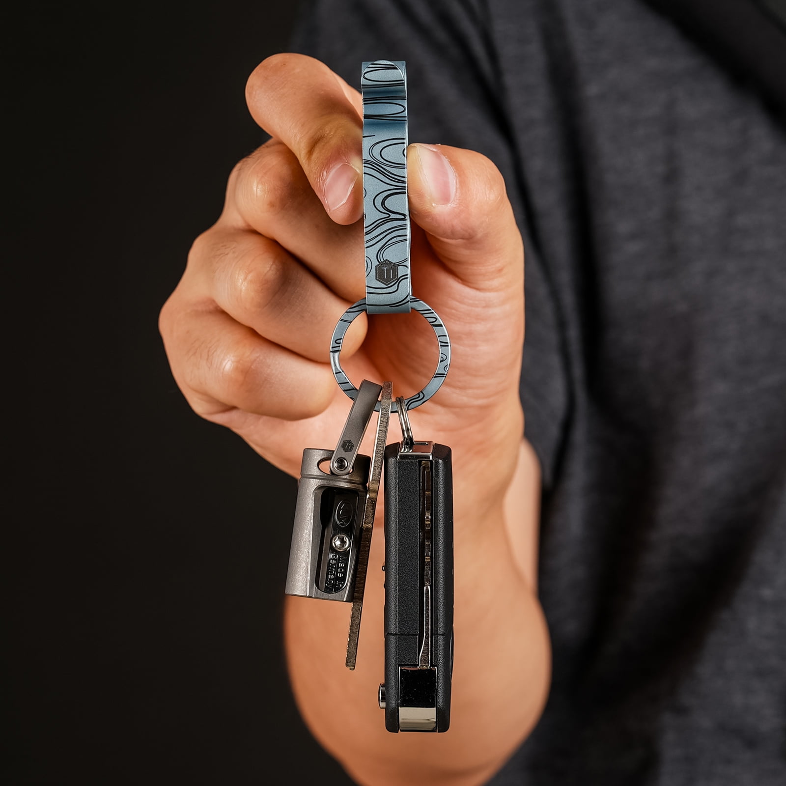 Key Unity Belt Key Clip, Titanium Double Side Quick Release Key Holder with Detachable Keyring for Belt Pants Loop Pocket, KM00, Blue