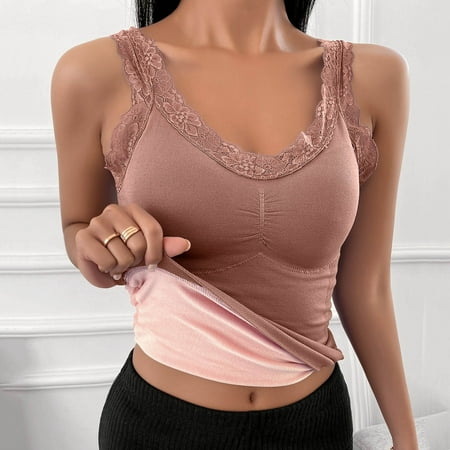 Bpxiofoy Camisole Tops for Women Bras for Women Top Shirt Trim Tank Underwear Plus Velvet Base Shirt Slim Vest Tank Tops with Built In Bras Built In Bra Tank Tops for Women Brown One Size