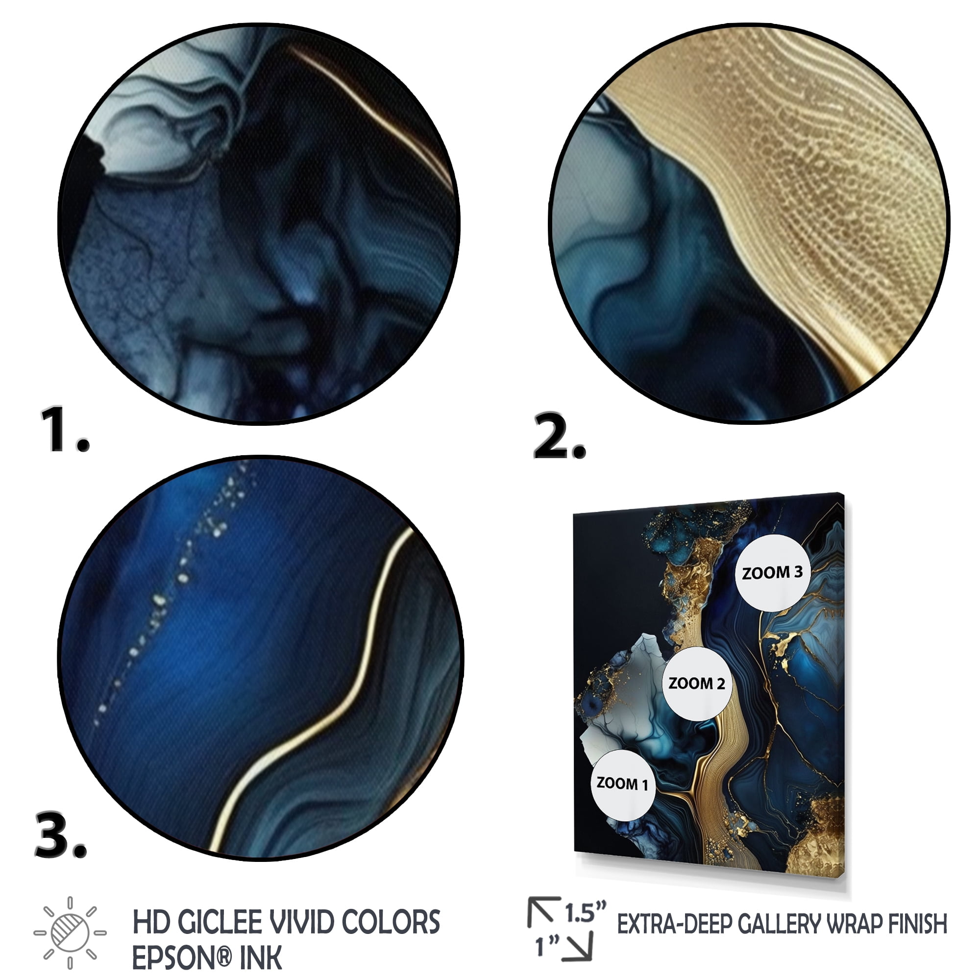 Designart Abstract Geode Gold And Blue Marble V Canvas Wall Art