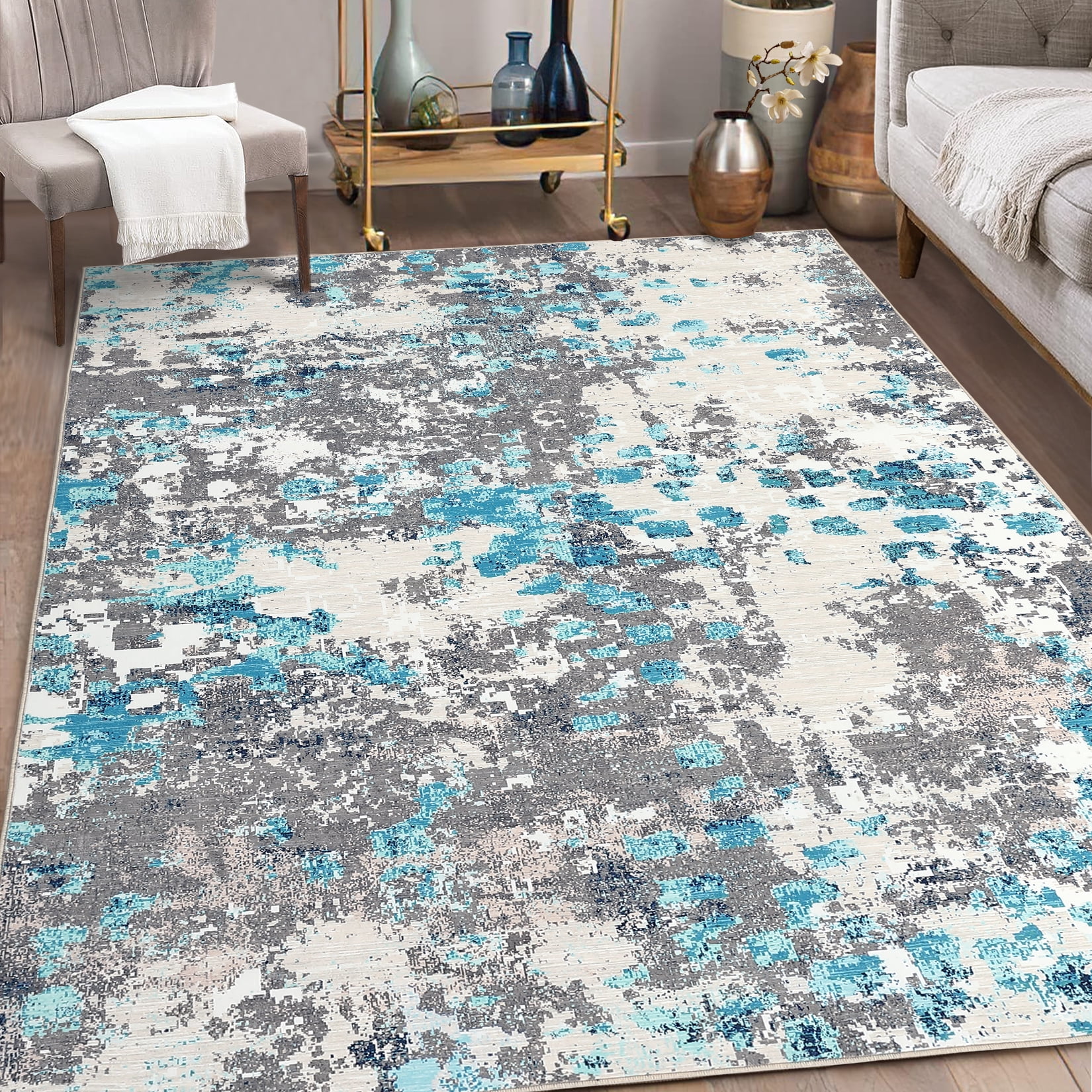 HOMERRY Large Blue/Gray Rug 10' x 13' Area Rug for Living Room Abstract Indoor Carpet
