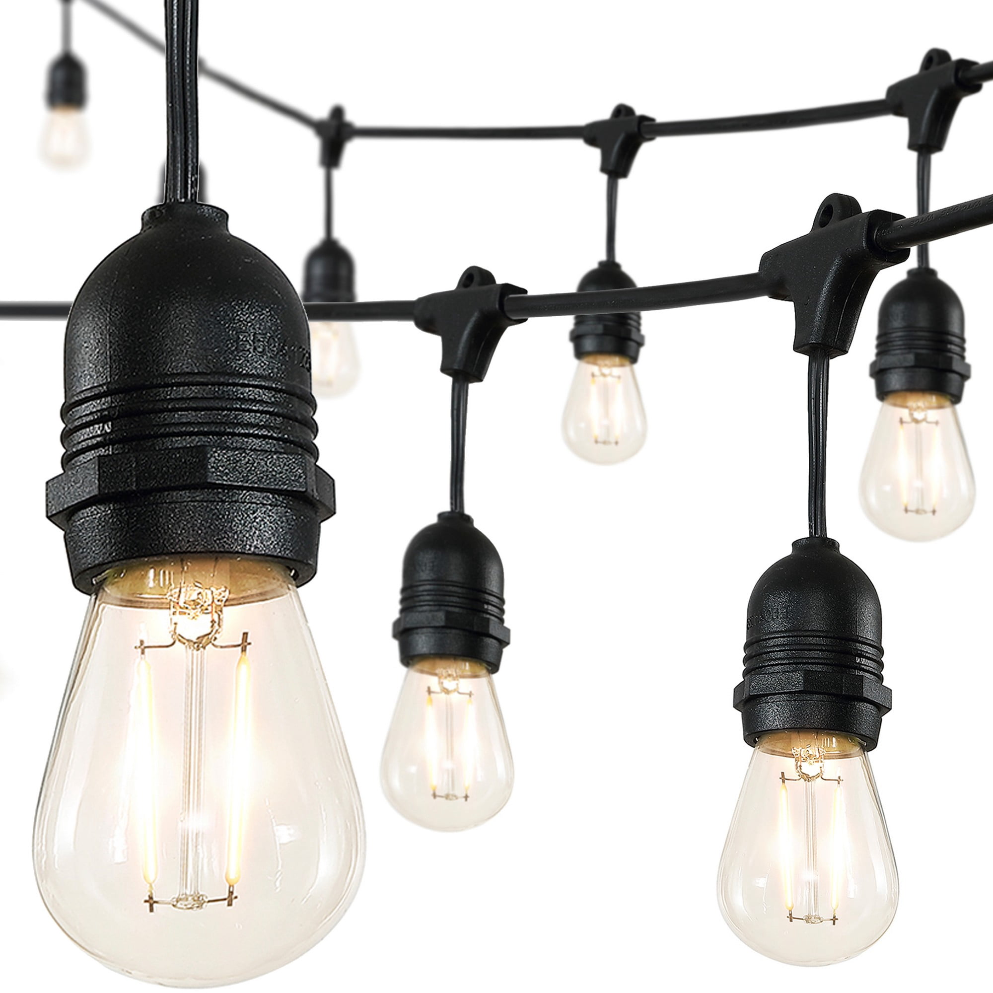 JONATHAN Y 15-Light Indoor/Outdoor 48 ft. Rustic Industrial LED S14 Edison Bulb String Lights, Black